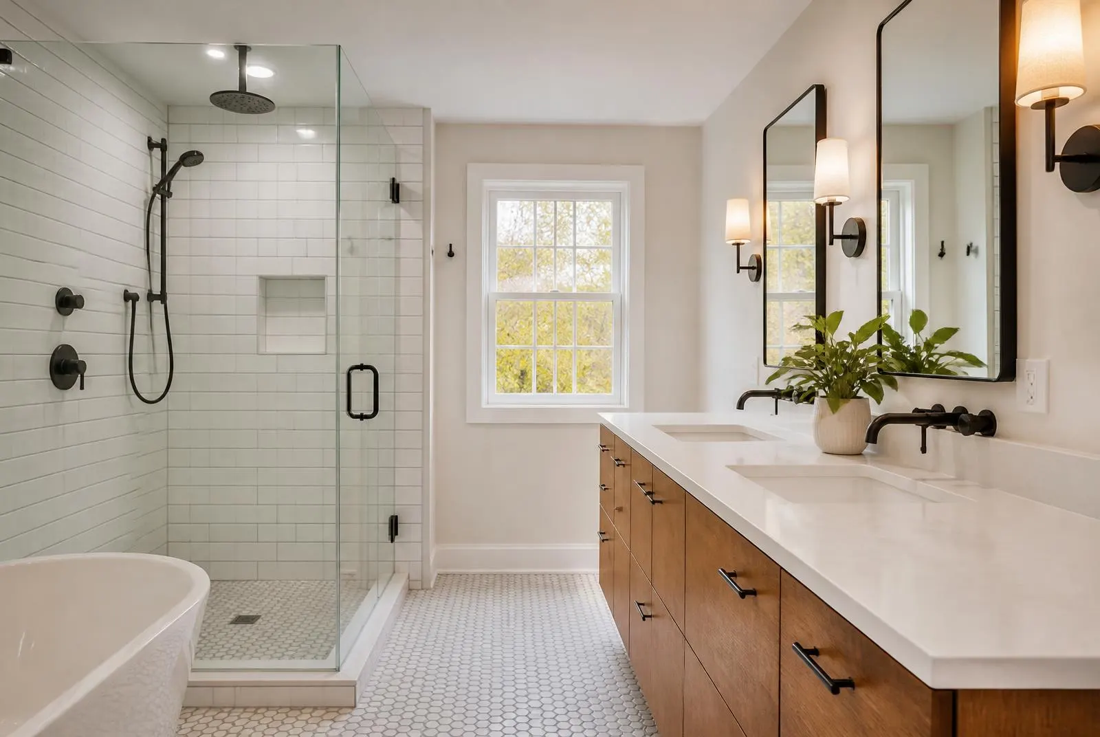 Remodeled bathroom with tiled shower in Massachusetts
