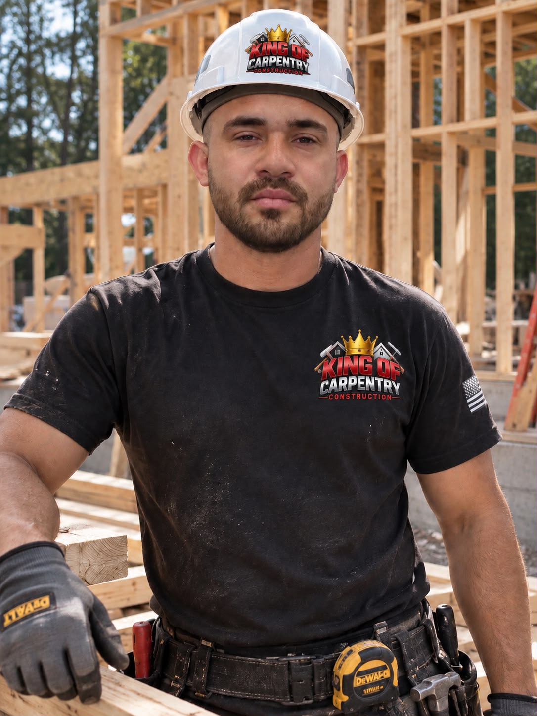 King of Carpentry Construction crew member on a Massachusetts job site