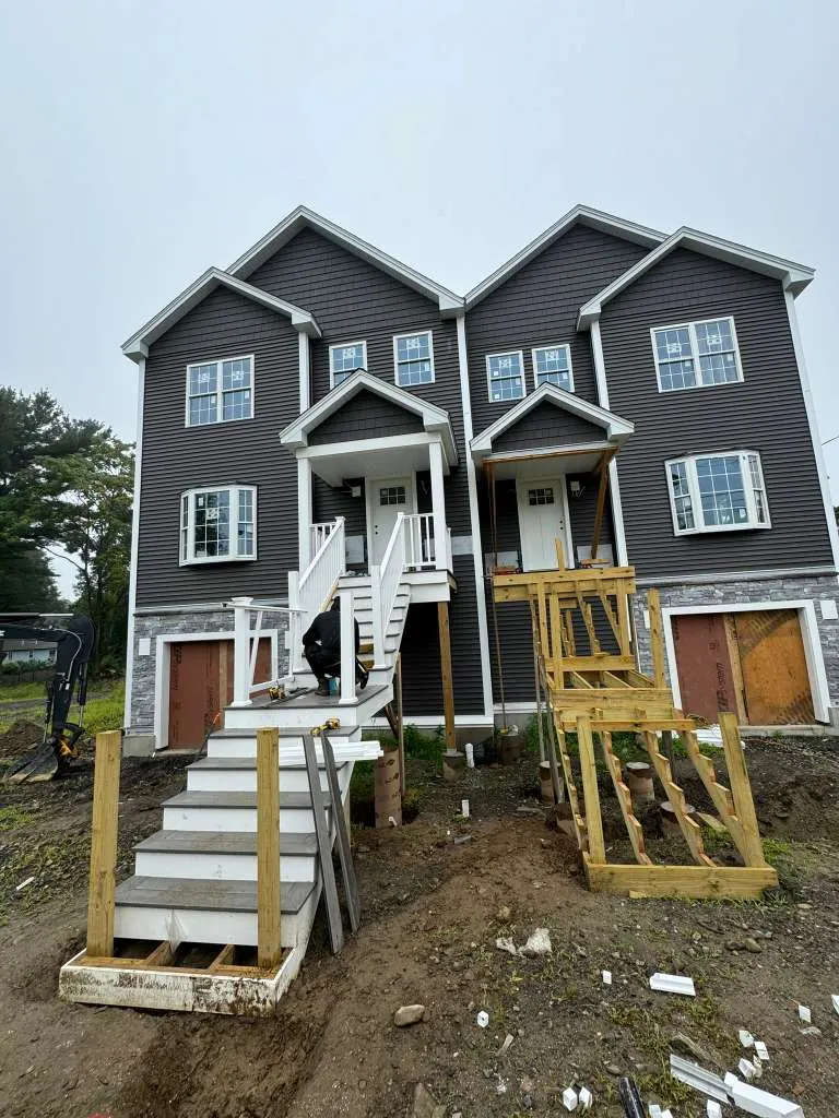 New construction townhomes framed in Massachusetts