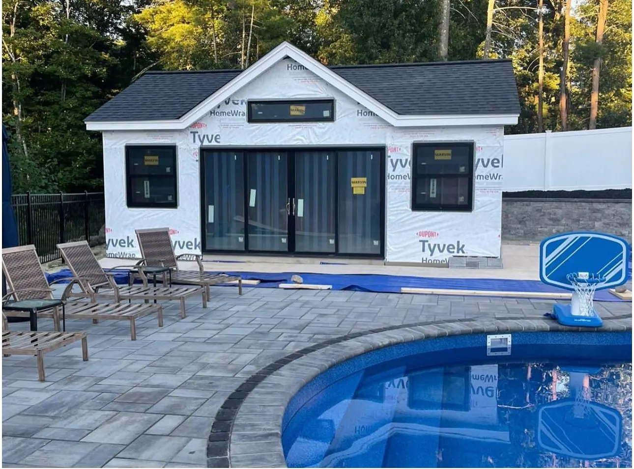 Finished pool house remodel in Massachusetts